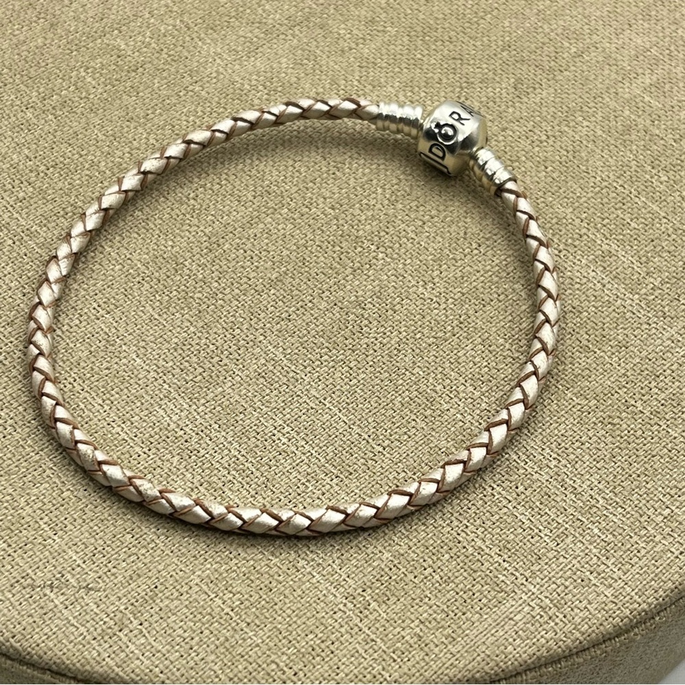 Woman’s Pandora Silver and Pink wrap braided Charm Bracelet - Picture 7 of 7